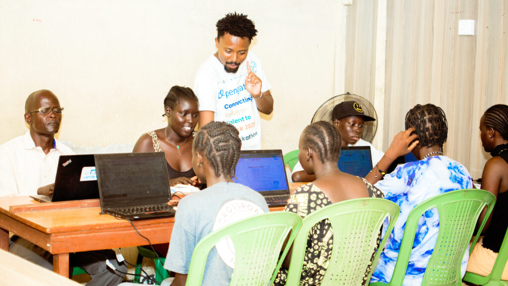 Students in class with the guide explaining to them